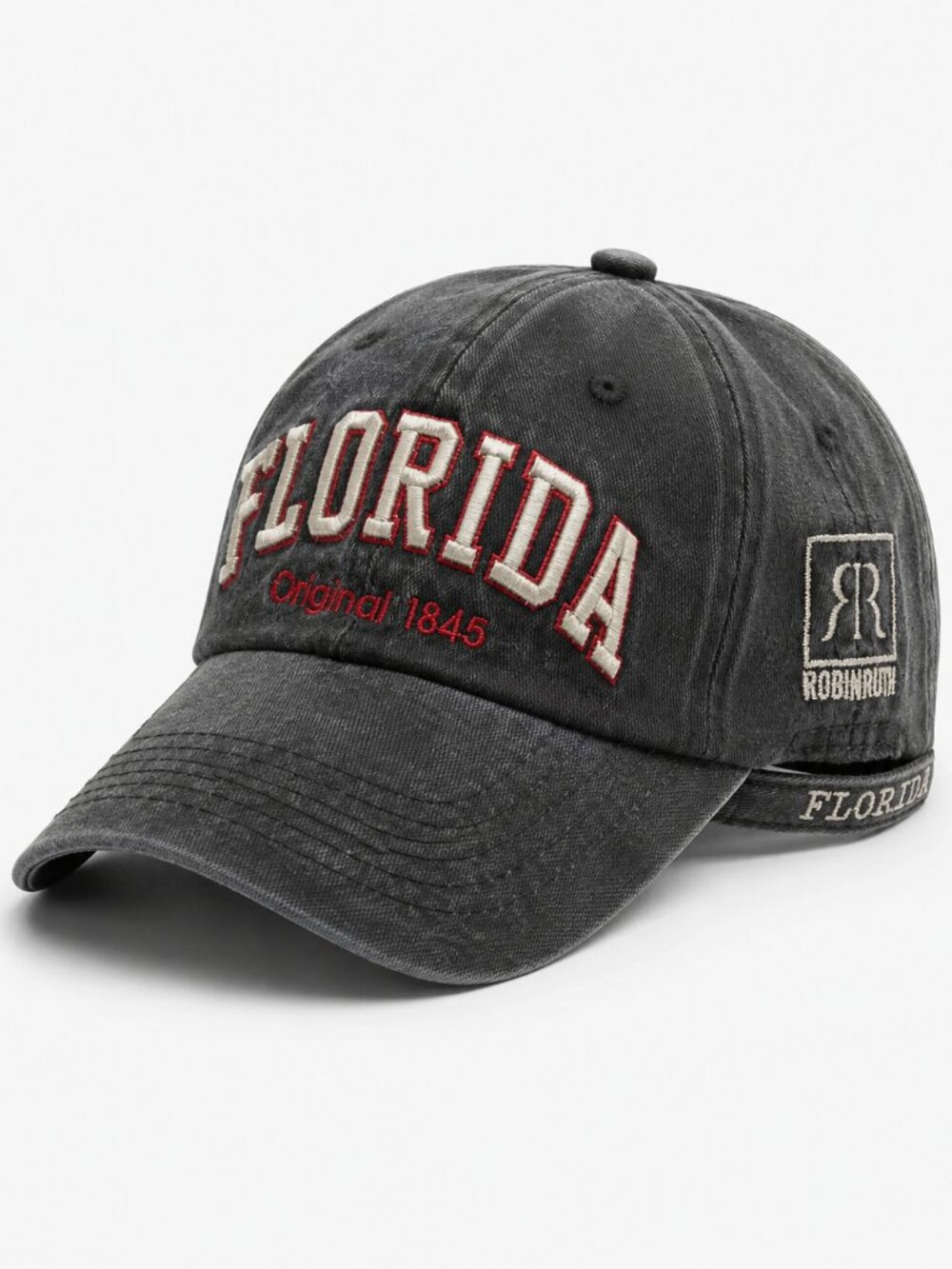 Robin Ruth Florida Washed Black Embroidered Adjustable Baseball Cap